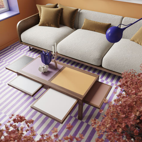 Couchtisch / skandinavisches Design - Hexa - Sculptures Jeux - Massivholz / Laminat / Gestell aus Eiche