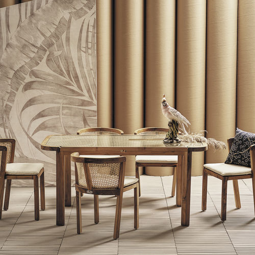 Moderner Esstisch - DUAL - Il Giardino di Legno - Rattan / Glas / Gestell aus Teakholz