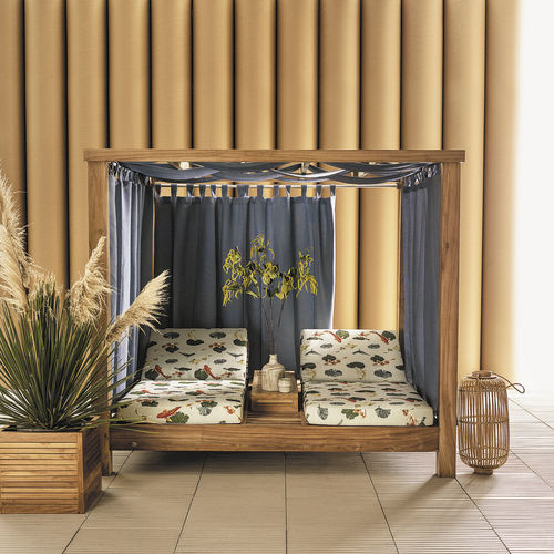 Moderne Sonnenliege - Classica - Il Giardino di Legno - Stoff / Teakholz / Doppelbett