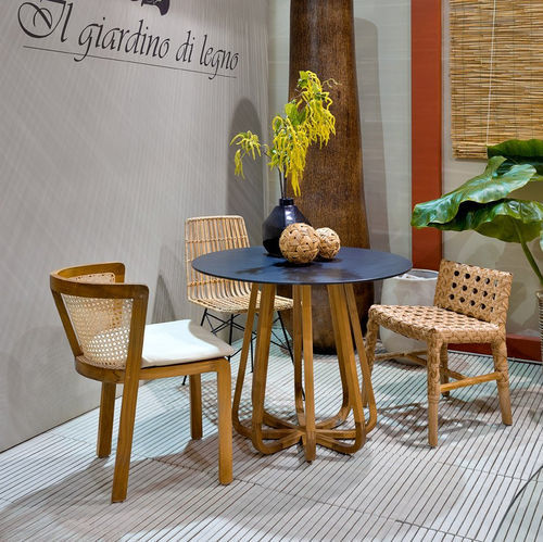 Moderner Esstisch - Emily - Il Giardino di Legno - Schiefer / Gestell aus Teakholz / rund
