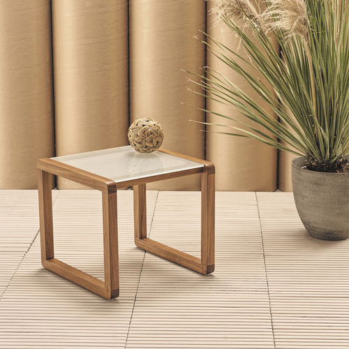 Moderner Beistelltisch - Dual - Il Giardino di Legno - Glas / Gestell aus Teakholz / quadratisch