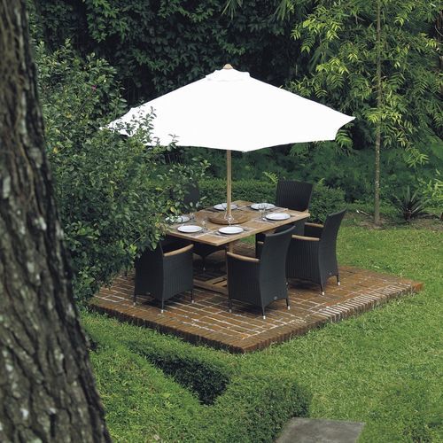 Sechseckiger Sonnenschirm - Ombrelloni - Il Giardino di Legno - mit Zentralmast / Stoff / Iroko