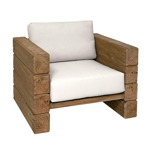 Moderner Sessel - Stratos - Il Giardino di Legno - Stoff / Teakholz / mit abnehmbarem Kissen