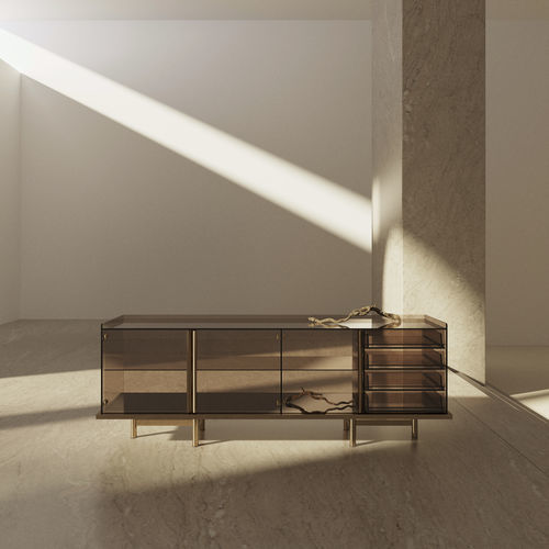 Modernes Sideboard - CLARITY - Ginger & Jagger - Metall / Glas / mit Glasfront