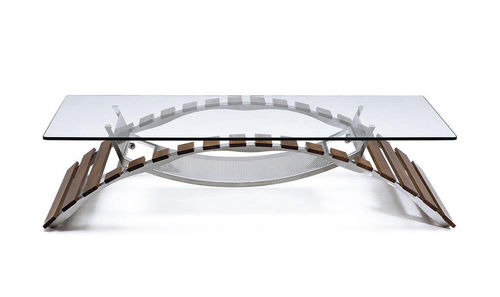 Couchtisch / originelles Design - TABVLA - PALMAR arredi - Iroko / Hartglas / Kristall