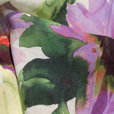 Vorhangstoff - LINO GISELLE - Foresti Home Collection Group srl - Blumenmotive / Leinen