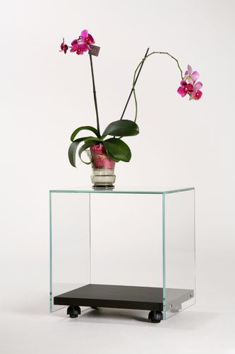 Moderner Tisch - ZEN 4 - ADENTRO - Hartglas / Gestell aus Eiche / rechteckig
