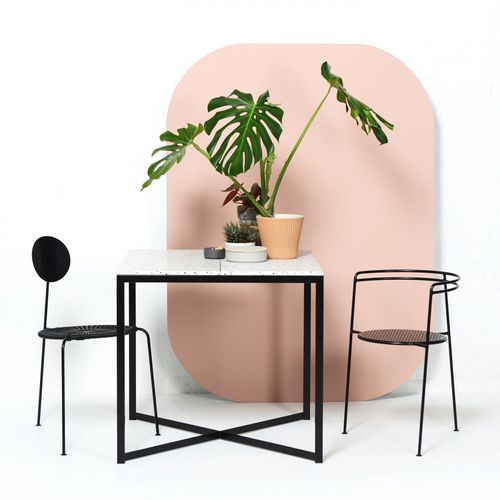 Moderner Esstisch - CONFETTI  - OK DESIGN - Terrazzo / Gestell aus heißlackiertem Stahl / quadratisch