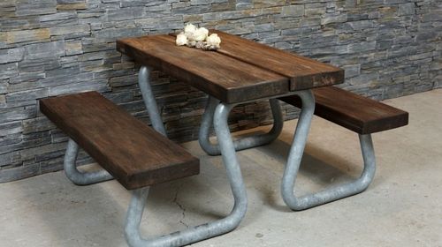 Moderner Picknicktisch - OMEGA - THORS DESIGN - Holz / rechteckig / für öffentliche Bereiche