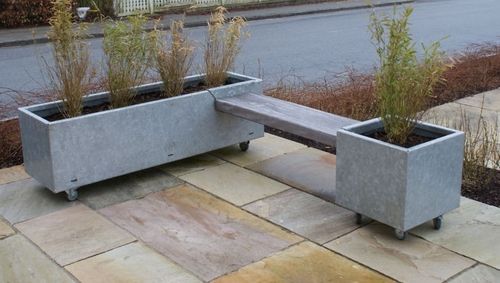 Pflanzkübel / galvanisiertem Stahl - THORS DESIGN - rechteckig / mit integrierter Bank / modern
