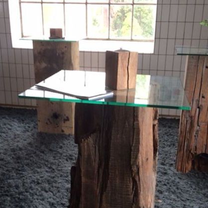 Moderner Stehtisch - UNIKA - THORS DESIGN - Holz / Glas / quadratisch