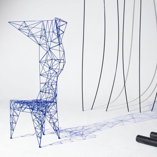 Stuhl / originelles Design - PYLON : PYC01-BLU - Tom Dixon - für den Innenraum / Metall / mit hoher Rückenlehne