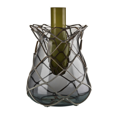 Vase / originelles Design - PISTILLO - Venini - Glas / Leder