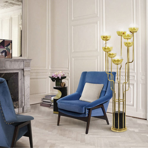 Stehleuchte - NIKU - BRABBU DESIGN FORCES - Messing mit Goldauflage / Marmor / modern