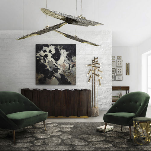 Hängelampe - VELLUM - BRABBU DESIGN FORCES - gebürstetes Messing / modern / mit Kabel