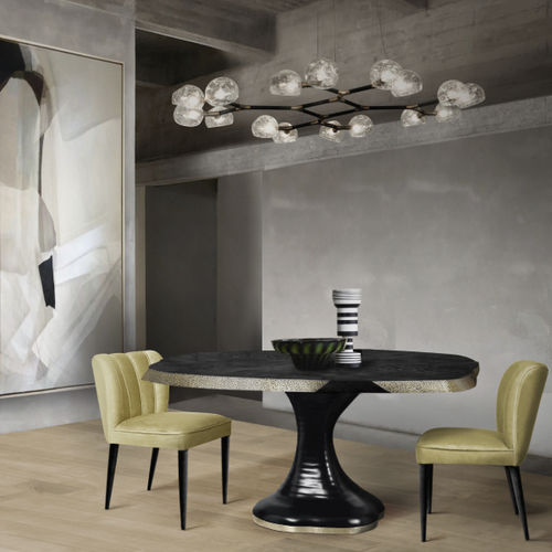 Moderner Esstisch - PLATEAU II - BRABBU DESIGN FORCES - Nussbaum / Gestell aus lackiertem Holz / Gestell aus Messing