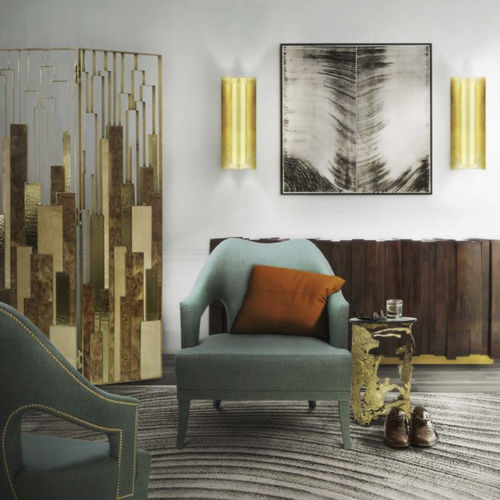 Moderner Paravent - DELPHI - BRABBU DESIGN FORCES - Ulme / Holzfurnier / Messing