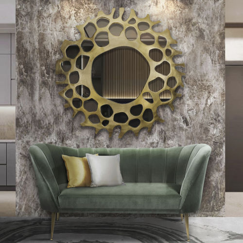 Wandmontierter Spiegel - HELIOS - BRABBU DESIGN FORCES - modern / blattvergoldetes Holz / gold