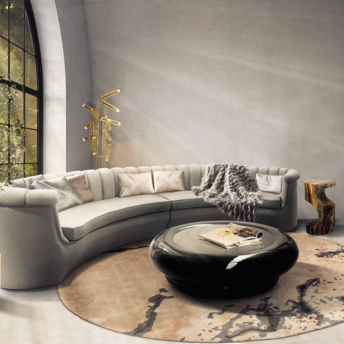 Moderner Couchtisch - SHINTO - BRABBU DESIGN FORCES - Glas / Gestell aus hochglanzlackiertem Holz / rund
