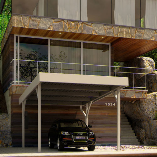 Carport für Gewerbegebrauch - DOUBLE SIMPLE  - Crane Ltd. - mit Solarpaneel / galvanisiertem Stahl