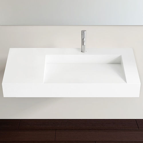 Wand-Waschbecken - WT-04-B - Badeloft GmbH - Mineralguss / mit integrierter Waschtischplatte / rechteckig