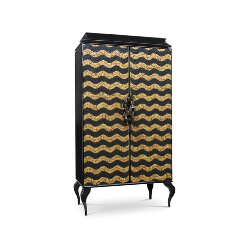 Neobarock-Kleiderschrank - DIVINE PEACOCK & PHEASANT CARAMEL FEATHER - KOKET Love Happens - hochglanzlackiertes Holz / Federn / mit Schwingtür