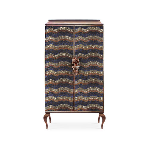 Neobarock-Kleiderschrank - DIVINE PEACOCK & PHEASANT PURPLE FEATHER - KOKET Love Happens - hochglanzlackiertes Holz / Federn / mit Schwingtür