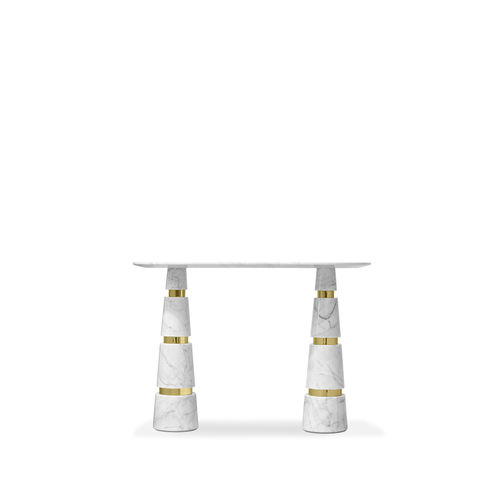 Moderner Konsolentisch - AVALANCHE CARRARA MARBLE - KOKET Love Happens - poliertes Messing / Marmor / Gestell aus Marmor