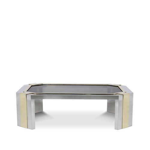 Moderner Couchtisch - MINX - KOKET Love Happens - Hartglas / Messing / polierter Edelstahl
