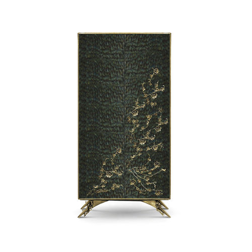 Moderner Kleiderschrank - SPELLBOUND PEACOCK FEATHER - KOKET Love Happens - hochglanzlackiertes Holz / Messing / Federn