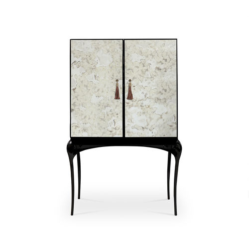 Moderner Barschrank - TEMPTATION AGED MIRROR - KOKET Love Happens - lackiertes Holz / lackiertes MDF / poliertes Messing