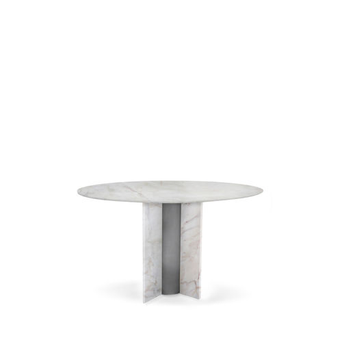 Moderner Esstisch - PARIS ESTREMOZ MARBLE - KOKET Love Happens - Marmor / Gestell aus poliertem Edelstahl / Gestell aus Marmor