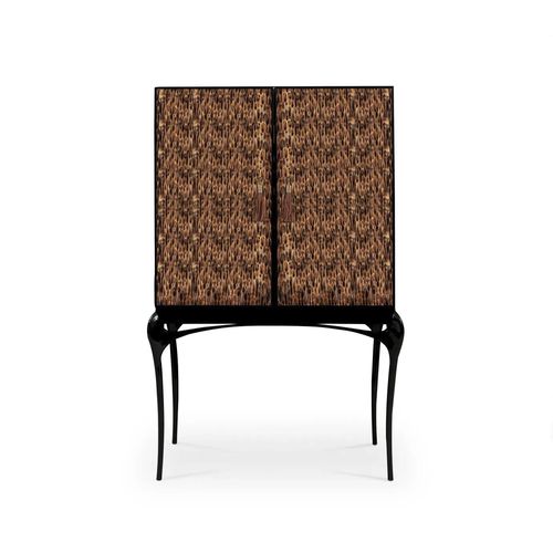 Moderner Barschrank - TEMPTATION GOLDEN FEATHER - KOKET Love Happens - lackiertes Holz / Federn / mit Flügeltür