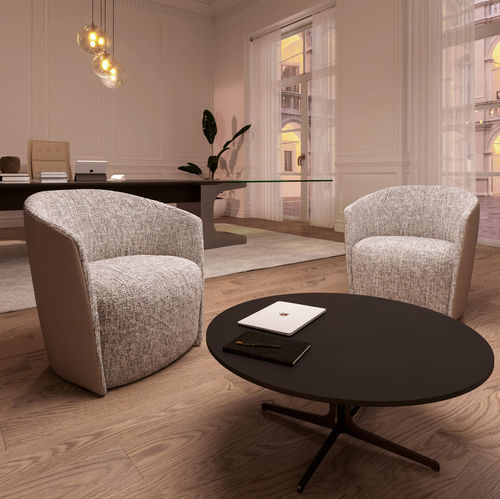 Moderner Sessel - Fuller XL - Presotto - Stoff / braun / mit Armlehnen