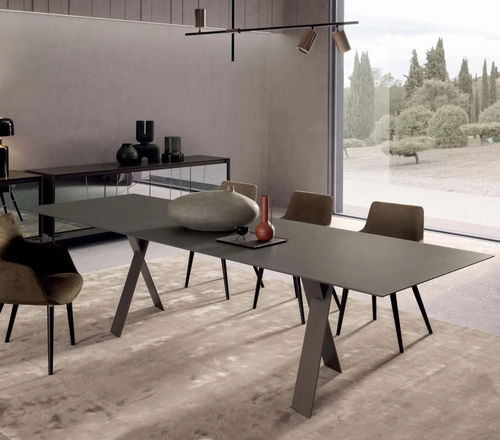 Moderner Esstisch - Tailor - Presotto - Holz / lackiertes Glas / Keramik