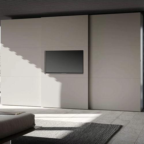 Wandmontierter Kleiderschrank - Tris - Presotto - modern / mattlackiertes Holz / mit Schiebetür