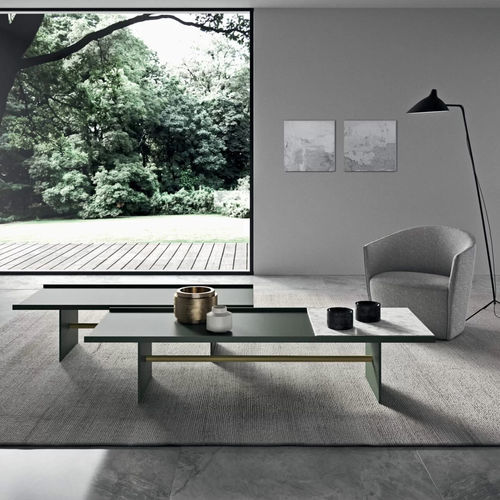 Moderner Couchtisch - Irori - Presotto - lackiertes Glas / Marmor / Gestell aus Metall