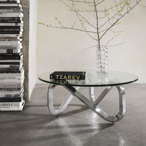 Moderner Couchtisch - LIBRA - Kubikoff - Glas / gebürstetes Aluminium / Gestell aus Aluminium