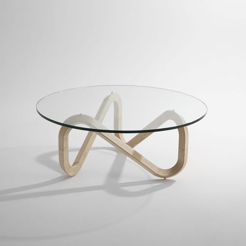 Moderner Couchtisch - LIBRA - Kubikoff - Glas / Gestell aus Holz / rund