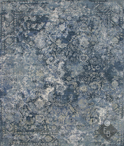 Moderner Teppich - FARAH BLUE - Edition Bougainville - Blumenmotive / Wolle / Seide