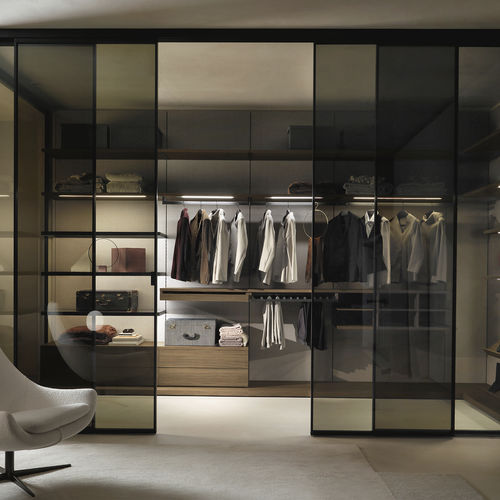 Begehbarer Kleiderschrank / Eck - FLEXY SM008 - ZALF spa - modern / Nussbaum / Rauchglas