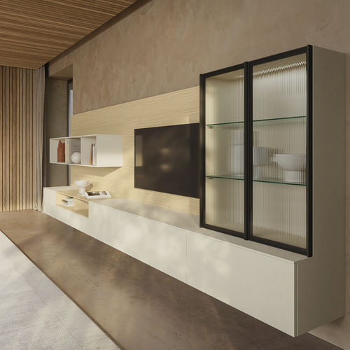 Moderne Wohnwand - SM2521 - ZALF spa - melaminbeschichtet / Natureiche / Glas