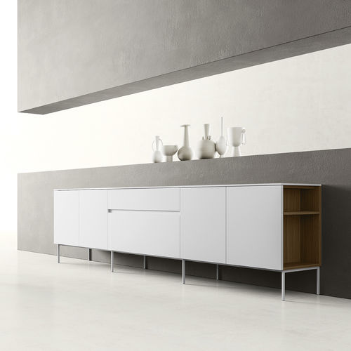 Modernes Sideboard - ZALF spa - Nussbaum / aus lackiertem Metall / mit Regal