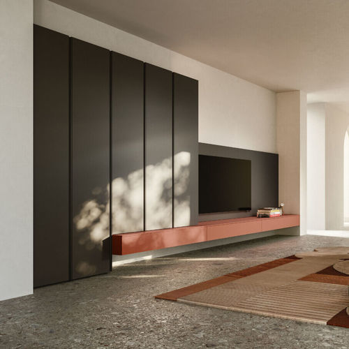 Moderne Wohnwand - SM2625 - ZALF spa - melaminbeschichtet / Terrakotta / Lavastein