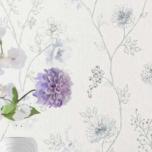 Moderne Tapete - AMÉLIE - Rasch - Stoff / Blumenmotiv / Naturmotiv