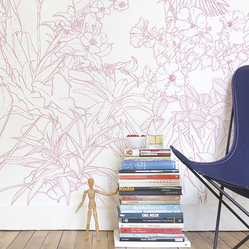 Moderne Tapete - Papier peint Jungle Tropical Rose Panoramique - Ohmywall - Blumenmotiv / Naturmotiv / Panorama