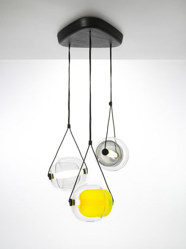Moderner Kronleuchter - CAPSULA : PC943 - BROKIS - geblasenes Glas / Eiche / LED