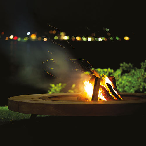 Garten-Feuerstelle / Holz - Rondo - Ak47 Design - Stein / pulverbeschichteter Stahl / rund