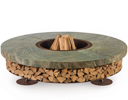 Garten-Feuerstelle / Holz - Ercole  - Ak47 Design - Marmor / pulverbeschichteter Stahl / rund
