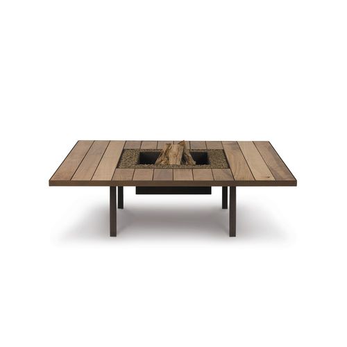 Garten-Feuerstelle / Holz - Tavolo - Ak47 Design - Teakholz / pulverbeschichteter Stahl / quadratisch
